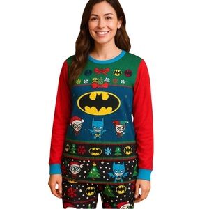 Batman 2 pc Christmas Pajama Set XL 16-18 DC Comics Holiday Lounge Sleepwear